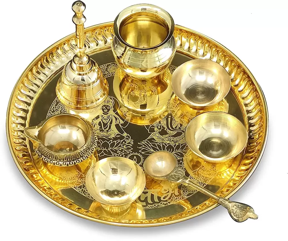 Brass Pooja Thali Set, Pooja Gift Set, Pooja Brass Items, Pooja Kit