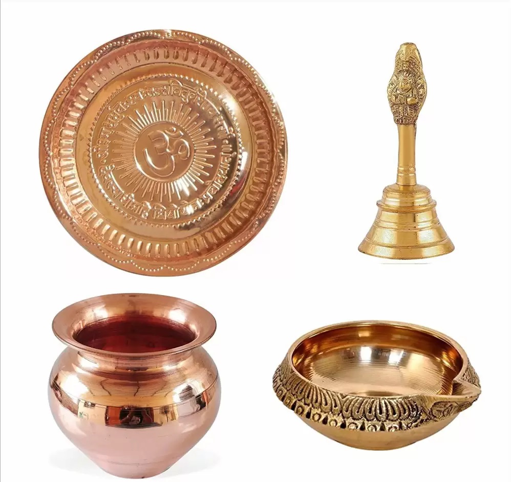 Brass Pooja Items, Copper Pooja Ghanti, Pooja Thali